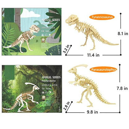 3D Wooden Dinosaur Puzzle - 6 Piece Set Wood Dinosaur Skeleton Model Puzzle - DIY Wooden Crafts 3D Puzzle - STEM Brain Teaser Puzzle Gifts - style: Dinosaur 6 model