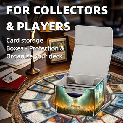 Trading Card Storage Box, Holds 100+ for MTG Cards, PU Leather with Magnetic Closure, Angel in Temple Fantasy Painting Durable Deck Box for Magic the Gathering, Trading Card Games - color: Angel in Temple Fantasy Painting