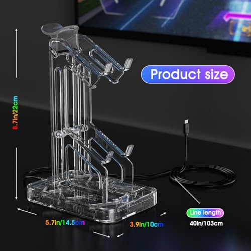 Luckit Gaming Headphones Stand, RGB Headset Stand with 2 USB Charging Ports, Dual Controller Holder with Light Modes, Earphone Hanger Accessories for Desktop Gamer