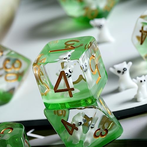 Enchanting Cat Dice Set D&D, DNDND 7PCS Resin DND Dice with Velvet Bag for Dungeons and Dragons Role Playing Games and Tabletop Games（Enchanting Cat - color: Cat-enchanting