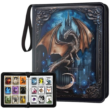 9 Pocket Trading Card Binder 1008 Cards Collection Albums with 56 Removable Sleeves Card Book Holder Premium Leather Collection Storage Binders Compatible with TCG MTG Sport Cards(Dragon) - style: Dragon Card Albums