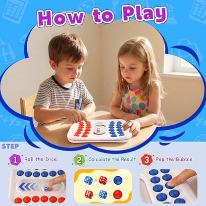 Kiditos Pop Math Game for Kids Ages 4-8, Fidget Board with Built-in Dice | Addition and Subtraction Practice, Sensory Fidget Play, Classroom, Homeschool and Travel Learning - color: Red & Blue