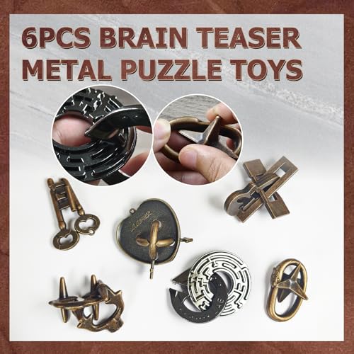 Joyeee Brain Teaser Puzzles, Metal Puzzle Set IQ Test Game, Educational Toys Physics Mind Puzzles Gift for Family Games Office Party Prizes Kids Teens Adults Challenge - Starter Level, 6Pcs Type B