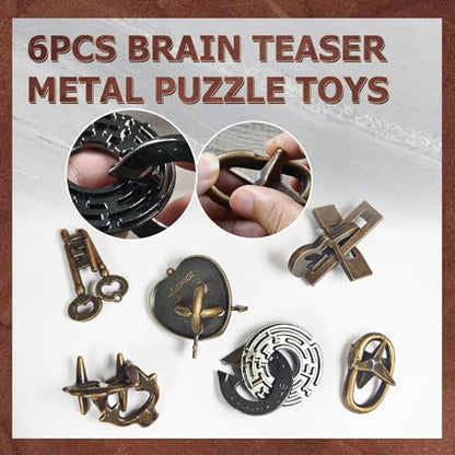 Joyeee Brain Teaser Puzzles, Metal Puzzle Set IQ Test Game, Educational Toys Physics Mind Puzzles Gift for Family Games Office Party Prizes Kids Teens Adults Challenge - Starter Level, 6Pcs Type B