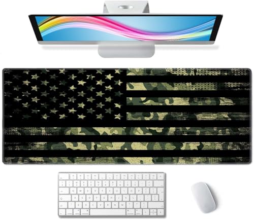 Large Mouse Pad, Desk Mat, Gaming Mouse Pad, XL Mouse Pad for Desk, Desk Pad for Keyboard Mice, Desk Matt for Desktop, Extended Long Mousepad Thin, 31.5 x 11.8 Inch American Flag with Camouflage - color: American Flag With Camouflage