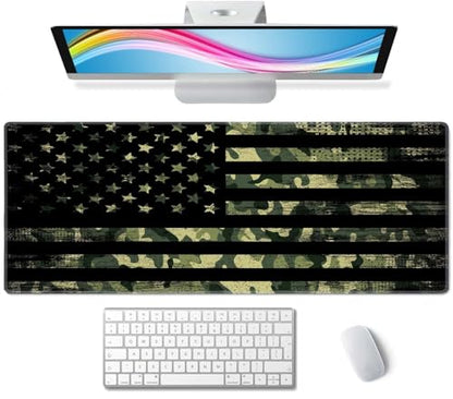 Large Mouse Pad, Desk Mat, Gaming Mouse Pad, XL Mouse Pad for Desk, Desk Pad for Keyboard Mice, Desk Matt for Desktop, Extended Long Mousepad Thin, 31.5 x 11.8 Inch American Flag with Camouflage - color: American Flag With Camouflage
