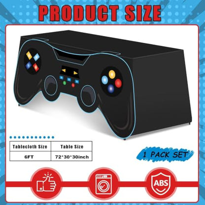 6 Ft Video Game Tablecloth Birthday Party Decoration Game Controller Shaped Table Cover Washable Polyester Party Supplies Game pad Table Covers Protector for Gamer Player Birthday Parties Decoration - style: Video Game