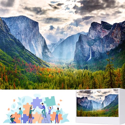 Jigsaw Puzzle, 1000 Pieces, Scenic Mountain Scene, Yosemite National Park, Cardboard, Intermediate, 28 inches by 28 inches, 1 Count, Adults and up - color: Yosemite National Park
