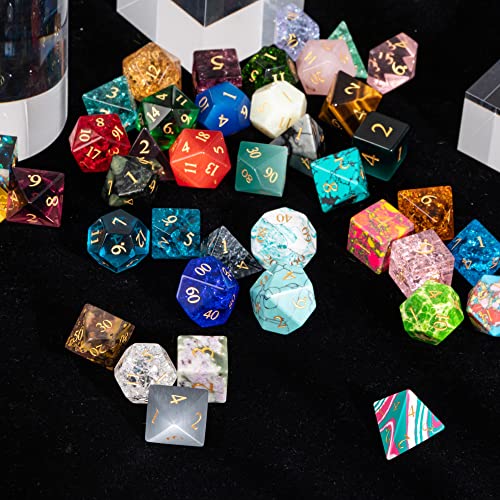 UDIXI Mystery DND Dice Set, 7PCS Gemstone or Glass Dice for Tabletop Games | Random Stone Dice, Premium Gift Box, DM Gift, for Dungeons and Dragons Role Playing Games - color: Gems