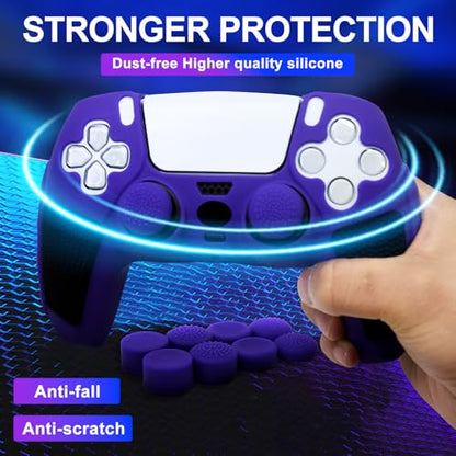 Anti-Slip Purple PS5 Controller Skin,Soft Thicken Studded Protective Silicone Cover Skin Grips Compatible with PS5/Slim/Pro Controller and 8 PCS Thumb Grips Caps. - color: Purple&Black