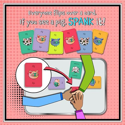 Spank The Pig! - Hilarious & Fun Family Card Game for Kids, Teens & Adults, Funny Fast Paced Games for 2-7 Players