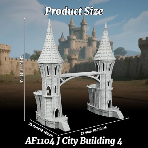 RPG Terrain TTRPG Gothic Sky-Bridge - 25mm Scale Unpainted Twin Spires with Connective Archway, Massive Stone Tower Scenery for Dungeons and Dragons & Wargame - City Building 4 (AF1104 J) - color: Af1104 J City Building 4