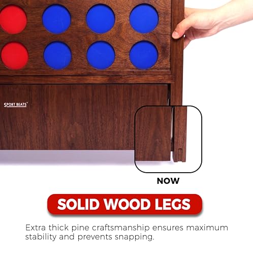 Giant Wooden 4 in A Row Game with Folding Catch Tray, Wall-Mountable or Ground Play, Indoor Outdoor & Backyard Game, Includes Carry Case and Detachable Legs - style: Classic Brown (33" Height)