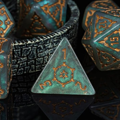 cusdie 7 Pcs 25mm Giant DND Dice with Dragon Eye Dice Bag, Polyhedral Dice Set, D&D Dice for Pathfinder RPG(Gray Green) - color: Light Green
