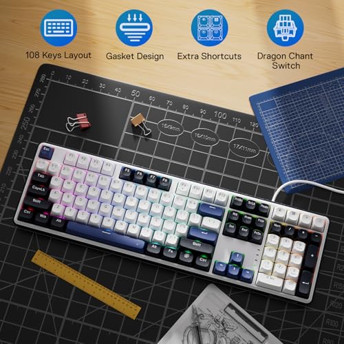 Redragon K689 Wired Gasket RGB Gaming Keyboard, 108 Keys Mechanical Keyboard w/Extra 4 Hotkeys, Upgraded Hot-swappable Socket, 3-Layer Noise Dampening, Mixed Color Keycaps, Custom Linear Switch - color: Cerulean Polar