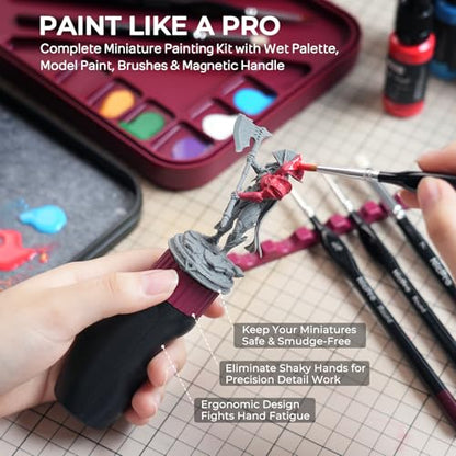 Nicpro All-in-One Miniature Painting Kit with 18 Model Paints & Wet Palette | 18 Colors Model Paint, Stay Wet Palette, 11PCS Detail Paint Brushes Drybrush, Magnetic Painting Handle, Sponges, Pallet Paper - color: 18 Model Paint + Wet Palette