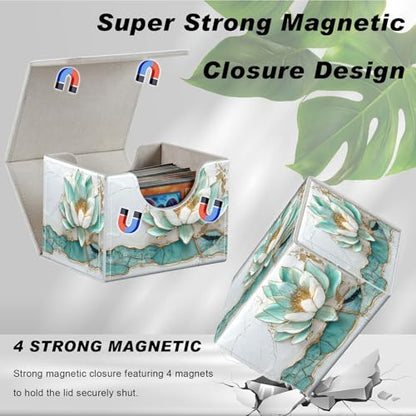 DEGDFSGR Card Game Storage Box for TCG MTG Deck Box Organizer Trading Card Case Commander Deck Box Magnetic Closure Creative Pattern Up to 200 Cards, Azure Water Lily Lotus Flower - color: Azure Water Lily Lotus Flower