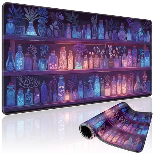 Mystical Potion Bottles Large Gaming Mouse Pad Desk Mat 31.5x15.7 | Extended Mousepad, Non-Slip Rubber Base , Stitched Edges, for Computer/Laptop/Office/Home - color: Mystical Potion Bottles