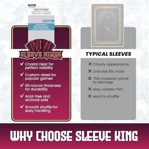 Sleeve Kings Standard Card Sleeves – 110 Count, Clear 60 Micron Thickness, Medium MTG Size (63.5 x 88 mm), Compatible with Magic: The Gathering & More – SKU: SKS-8810 - size: 63.5 x 88 mm, style: Card Game