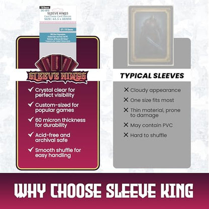 Sleeve Kings Card Sleeves 63.5x88mm, 60 Micron, Board Game Sleeves, 1100ct | 100% Clear Polypropylene, Acid-Free & PVC-Free, Compatible with Magic: The Gathering, Terraforming Mars, SKU SKS-8810X10 - size: 63.5 x 88 mm (10x110 Pack, 1100 Sleeves), style: