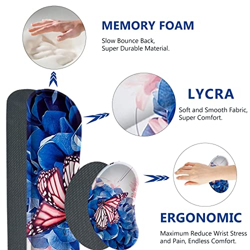 AIMSA Large Gaming Mouse Pad Set, Keyboard Wrist Rest Support Mouse Pad, Ergonomic Memory Foam Multifunctional Extended Desk Mat 35x15.7in Anti-Slip Rubber Base for Office Home, Butterfly Flower - color: Butterfly Flower