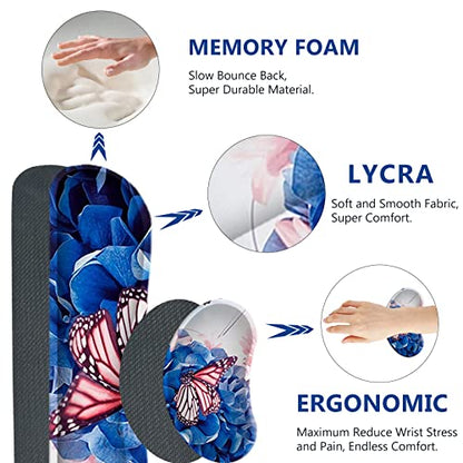 AIMSA Large Gaming Mouse Pad Set, Keyboard Wrist Rest Support Mouse Pad, Ergonomic Memory Foam Multifunctional Extended Desk Mat 35x15.7in Anti-Slip Rubber Base for Office Home, Butterfly Flower - color: Butterfly Flower
