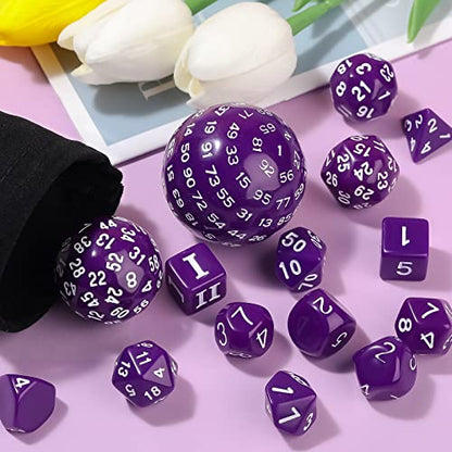 Civaner 15 Pcs Complete Polyhedral Dice Set D3-D100 Spherical RPG Dice Set in Opaque Black, 100 Sides for Role Playing Table Games Party Supplies(Purple and White) - color: Purple and White