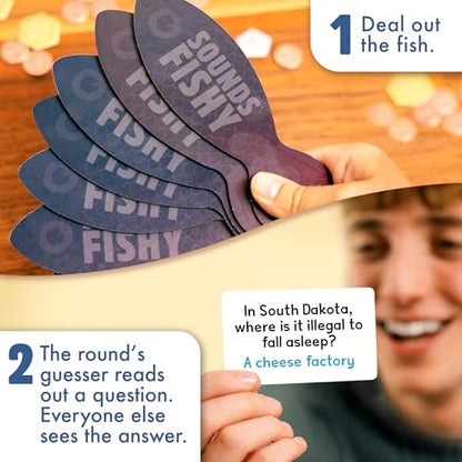 Sounds Fishy Amazon Exclusive Trivia Party Game, Age 10+ | Bluffing Beats Brains, Different Every Time, Know It or Make It Up, Ages 8+, Fun for Kids & Adults, Great for Cookouts