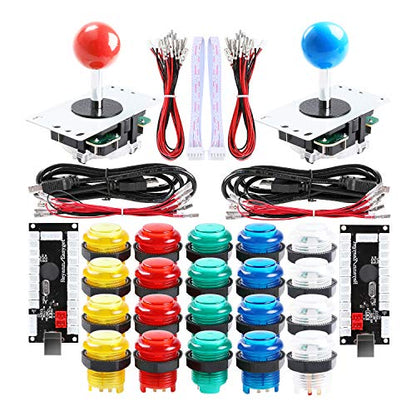 Qenker 2-Player LED Arcade Game DIY Kit for USB MAME PC & Raspberry Pi - 2 Joysticks, 20 LED Buttons, 2 Zero Delay Encoders (Mixed Color)