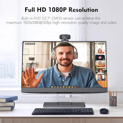 TOALLIN 1080P Full HD Webcam with Dual Microphones, Computer Web Camera, 90° Wide Angle View Without Distortion, USB Plug and Play Webcam for Video Conferencing/Online Calling/Live Streaming - style: 1080P Webcam