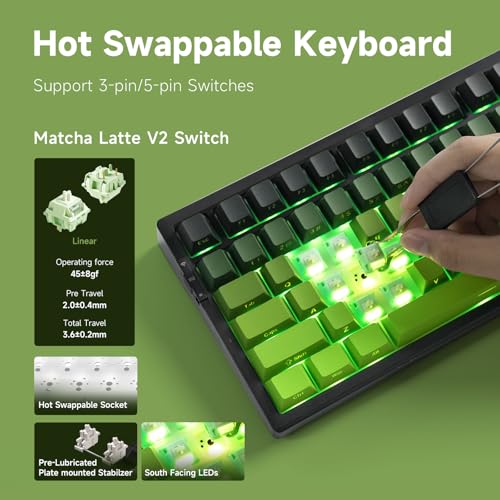 MCHOSE G75 PRO 75% Wireless Mechanical Keyboard, TKL Keyboards Tri-Mode BT5.0/2.4GHz/USB-C, Hot Swap Custom Creamy Keyboards Linear Switch, Double Shot PBT Keycaps RGB LED Backlit, Black&Green - color: Black&Green