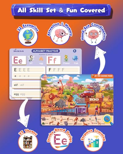 Baobrava Search and Find Book and Handwriting Practice Books Set, More Than 50+ Preschool Learning Activities for Toddler and Kids 3-8, Travel Games for Road Trip Car Airplane - style: Search & Find Book and I Can Write Book