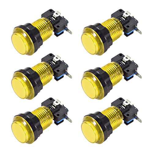 uxcell Game Push Button 33.5mm Round 12V LED Illuminated Push Button Switch with Micro Switch for Arcade Video Games Yellow 6pcs - color: Yellow