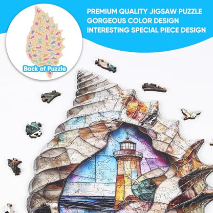 Delobil Wooden Puzzles, Shell Landscape Jigsaw Puzzles 500 Pieces, Unique Shaped Wooden Puzzle for Adults and Kids, Ghristmas Gift Family Game 23.2 x 13.2 Inch - color: Shell Landscape 01, size: 500Pcs