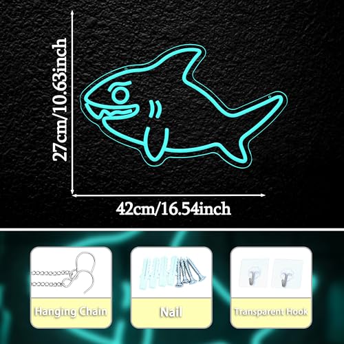 Shark Neon Sign for Wall Decor Fish LED Neon Light USB Powered Shark Shaped Light Sign for Wall Decor Man Cave Zoo Bedroom Home(10.63 * 16.54In) - style: Shark Neon