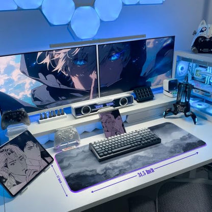 JMIYAV White RGB Gaming Mouse Pad 31.5x12 Inch PC XL Large Extended Glowing Led Light Up Desk Pad Non-Slip Rubber Base Computer Cute Mousepad Mat Desk Accessories Gaming Setup 94-153 - color: Coldfront