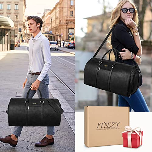 Garment Bag for Travel Convertible Carry on Travel Duffel Bag for Men Women | 3PCS Large Weekender Bag with Waterproof Shoes Pouch 2 in 1 Hanging Clothes Suit Dress Bag Travel Garment Duffel Bag 56L - color: C2-Black-1pc