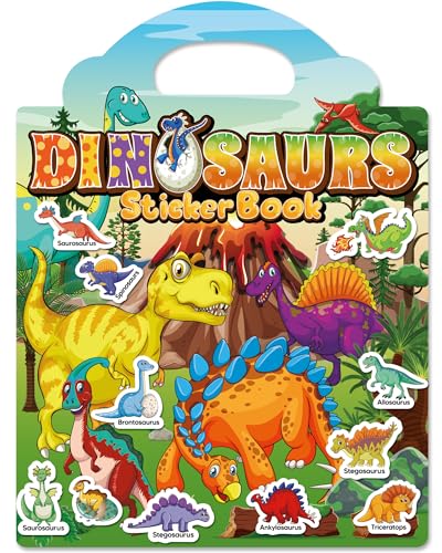 Walenced Reusable Sticker Book for Toddlers, Travel Stickers for Kids, Toddler Craft Activities Toys, Birthday Gifts for Boys & Girls - style: Dinosaur