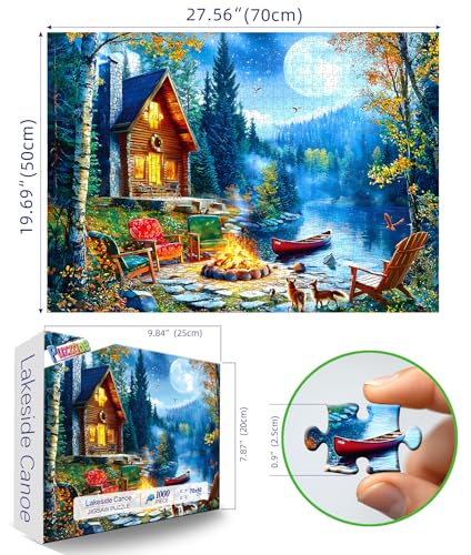 1000 Piece Jigsaw Puzzles for Adults, Lakeside Cabin with Letter | Puzzles for Adults Impossible Challenging Difficult Puzzle Gift for Adult Jigsaw Puzzle Lovers, Dust Free (27.5"x19.7") - color: Blue - Lakeside Canoe