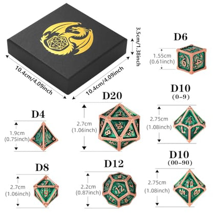Metal Dice Set, Fly Dragon Pattern, 7pcs Polyhedral Metal DND Dice Set, DND Starter Set, D&D Gifts with Gift Box, Role Playing Board Games Accessories, Green ﻿ - color: Green