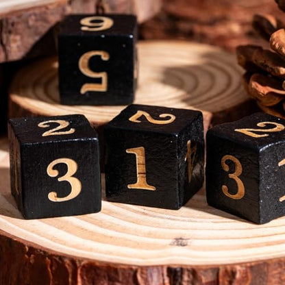 16mm D6 Dice Set 10PCS Wooden 6 Sided Dice for D&D RPG Board Games | Leather Storage Bag, DM Gift, for Dungeons and Dragons Role Playing Games - color: D6-black N