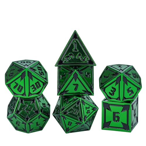 UDIXI Green Metal Dice Set D&D Heavy Metallic DND Dice for Tabletop Games | 7-Pieces, Lozenge Pattern, Zinc Alloy Material, Gorgeous Gift Case, DM Gift, for Dungeons and Dragons Role Playing Games - color: Green