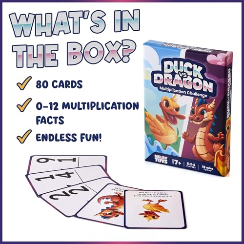 Ducks vs Dragons Multiplication Game - Math Games for Kids 8-12 - Fun Card Game for Learning Times Tables 0-12 - Math Facts Games for 3rd 4th 5th Grade