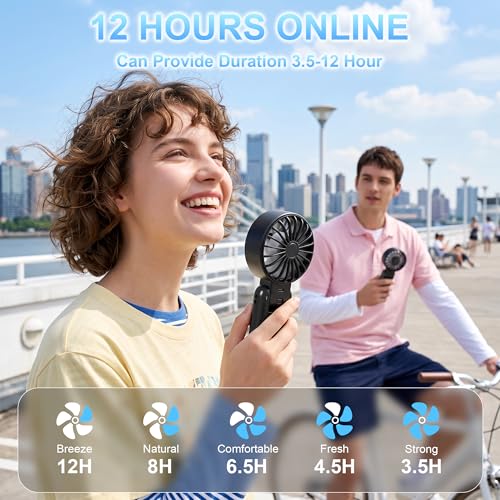 Portable Handheld Fan with Ice Cooling, 5.5m/s High Speed Rechargeable Fan, Independent Switch, 5-Speed, LED Display, 12H Battery, Foldable Neck Personal for Travel Essentials, Concerts, Sports Events - color: Black