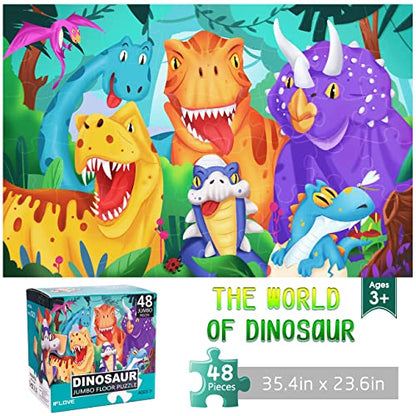 Jumbo Floor Puzzle for Kids,48 Piece Dinosaur Jigsaw Puzzle Ages 3-8 | Large Puzzle,Extra-thick Cardboard,Preschool Learning Toy,35x24 in Completed,Ages 3-8,Birthday Gift for Boys and Girls - style: Dinosaur