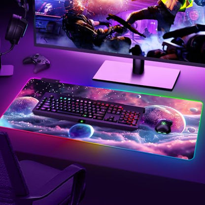 ARTSO Large RGB Gaming Mouse Pad, Led Big Mouse mat with 14 Light Modes, Extended Soft Computer Keyboard Mat Non-Slip Rubber Base, Colorful Purple Ball - color: Colorful Purple Ball