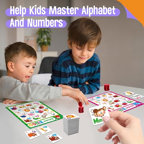 SpriteGru Alphabet Bingo Game, Uppercase/Lowercase/Number Bingo Game ABC and 123 Bingo Board Game for Kindergarten and Preschool Kids 4+, Perfect for Classroom & At Home - style: Uppercase/Lowercase/Number Bingo Game