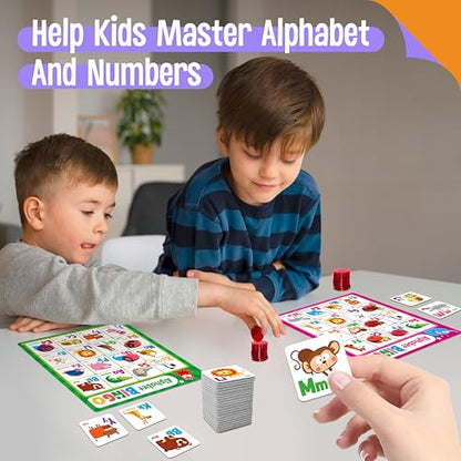 SpriteGru Alphabet Bingo Game, Uppercase/Lowercase/Number Bingo Game ABC and 123 Bingo Board Game for Kindergarten and Preschool Kids 4+, Perfect for Classroom & At Home - style: Uppercase/Lowercase/Number Bingo Game