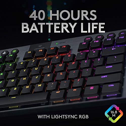 Logitech G915 TKL Tenkeyless Lightspeed Wireless RGB Mechanical Gaming Keyboard, Low Profile Switch Options, Lightsync RGB, Advanced Wireless and Bluetooth Support - Clicky - color: Black, size: TKL, style: G915 TKL