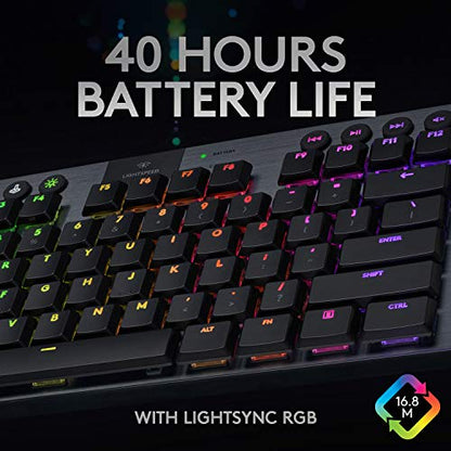 Logitech G915 TKL Tenkeyless Lightspeed Wireless RGB Mechanical Gaming Keyboard, Low Profile Switch Options, Lightsync RGB, Advanced Wireless and Bluetooth Support - Clicky - color: Black, size: TKL, style: G915 TKL